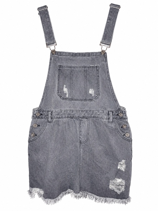 POL Denim - POL Distressed Gray Denim Overall Dress Large